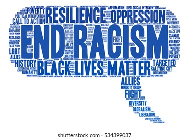 End Racism word cloud on a white background.  