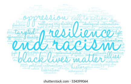 End Racism word cloud on a white background.  