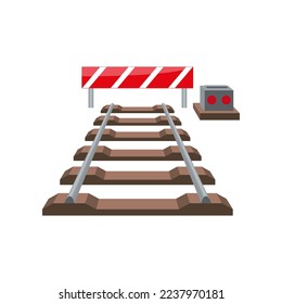 End of railway line with barrier vector illustration. Perspective view of railroad for maps isolated on white background. Transport, transportation concept.