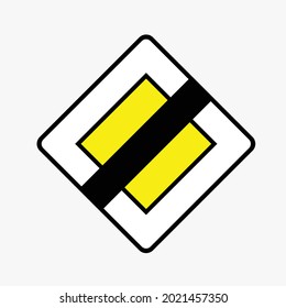 Ende der Straße mit dem vorrangigen Verkehrsinformationszeichen, Vektorzeichnung. Farbgrafik des Verkehrsregelungszeichens.