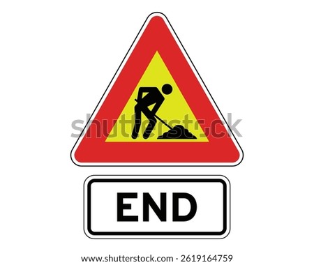 End of Roadworks Zone, Hazard Termination Notice – High Quality Vectorial Stock Image