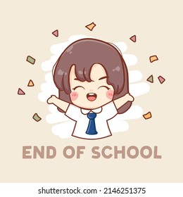 End of school cartoon background with happy student face