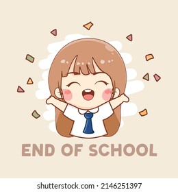 End of school cartoon background with happy student face