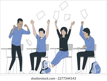 End of school concept Students Group Stationery department market icon. Isometric People Student School concept creative design collection. Education Infographic Homework Stationery Vector