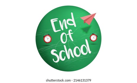 End of school with green board, summer break time.vector illustration.