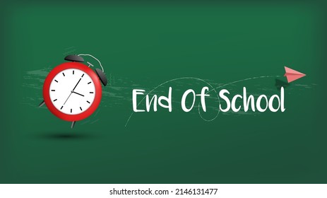 End of school with green board, summer break time.vector illustration.