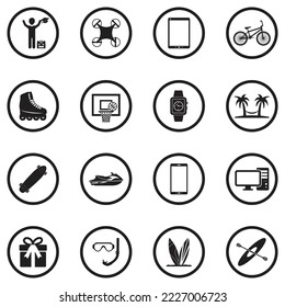 End Of School Icons. Black Flat Design In Circle. Vector Illustration.