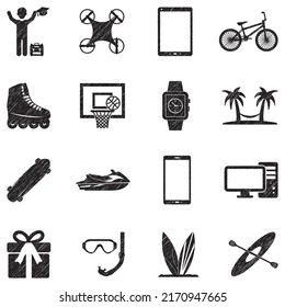 End Of School Icons. Black Scribble Design. Vector Illustration.