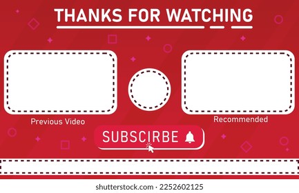 End Screen with red design and red outline.Video Template, Vlog End Screen in Doodle Style. vector illustration, perfect for content creators