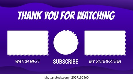 end screen youtube template design with purple color gradient.