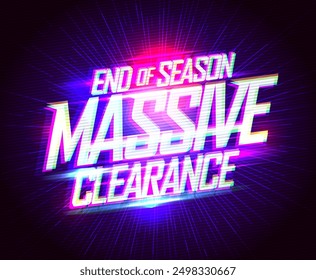 End of season massive clearance sale vector banner in retro-futuristic synth wave style, end of season flyer template