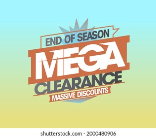 End of season mega clearance, massive discounts vector sale banner mockup, old style colors