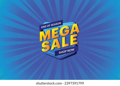 End of Season Mega Sale banner - shop now. Sale Tag,  Vector illustration.