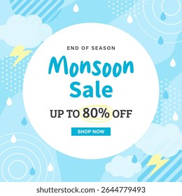 Fim da temporada Monsoon Sale vetor Ilustração. Promoção da estação chuvosa com desconto de 80%