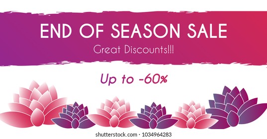 End of Season Sale Banner with flowers. Lotus flowers