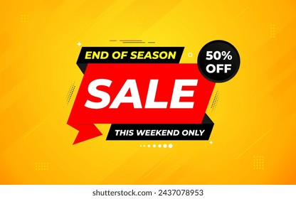 End Of Season Sale banner. Season offer price label design. Product discount festival tag design. Season Super Sale banner template. Flat sale Vector Illustration.