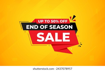 End Of Season Sale banner. Season offer price label design. Product discount festival tag design. Season Super Sale banner template. Flat sale Vector Illustration.
