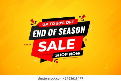 End Of Season Sale banner. Season offer price label design. Product discount festival tag design. Season Super Sale banner template. Flat sale Vector Illustration.