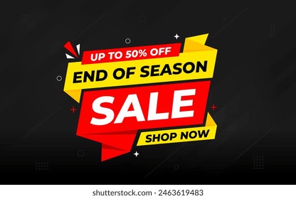 End Of Season Sale banner. Season offer price label design. Product discount festival tag design. Season Super Sale banner template. Flat sale Vector Illustration.