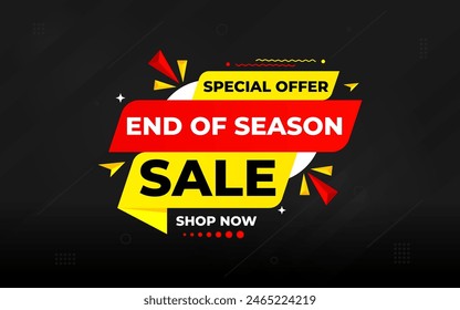 End Of Season Sale banner. Season offer price label design. Product discount festival tag design. Season Super Sale banner template. Flat sale Vector Illustration.