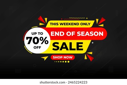 End Of Season Sale banner. Season offer price label design. Product discount festival tag design. Season Super Sale banner template. Flat sale Vector Illustration.