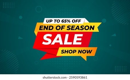 End Of Season Sale banner. Season offer price label design. Product discount festival tag design. Season Super Sale banner template. Flat sale Vector Illustration.
