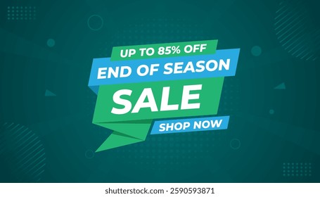 End Of Season Sale banner. Season offer price label design. Product discount festival tag design. Season Super Sale banner template. Flat sale Vector Illustration.