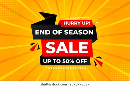 End Of Season Sale banner. Season offer price label design. Product discount festival tag design. Season Super Sale banner template. Flat sale Vector Illustration.