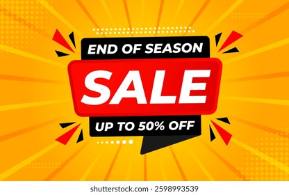 End Of Season Sale banner. Season offer price label design. Product discount festival tag design. Season Super Sale banner template. Flat sale Vector Illustration.