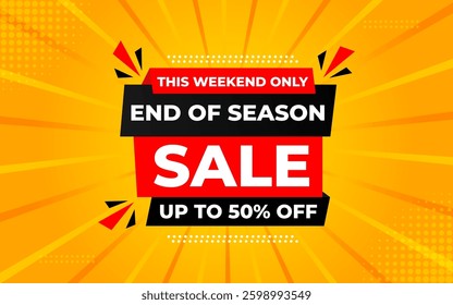 End Of Season Sale banner. Season offer price label design. Product discount festival tag design. Season Super Sale banner template. Flat sale Vector Illustration.