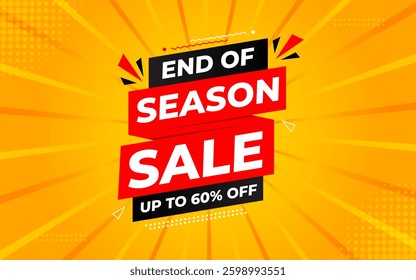 End Of Season Sale banner. Season offer price label design. Product discount festival tag design. Season Super Sale banner template. Flat sale Vector Illustration.