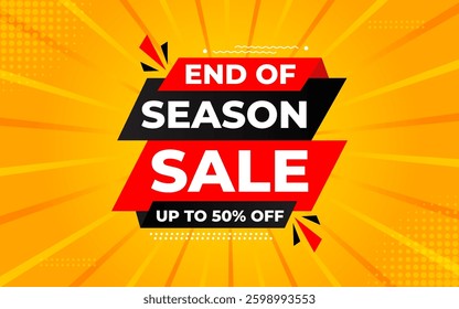 End Of Season Sale banner. Season offer price label design. Product discount festival tag design. Season Super Sale banner template. Flat sale Vector Illustration.