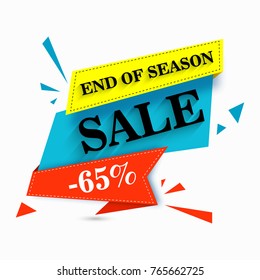 End of Season Sale Banner, Poster. 65% Off, Sale Background. Vector illustration.