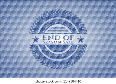 End of Season Sale blue emblem or badge with abstract geometric pattern background.