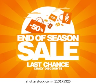 End of season sale design template with shopping bags.