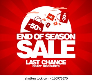 End of season sale design template with shopping bags.