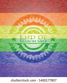 End of Season Sale emblem on mosaic background with the colors of the LGBT flag