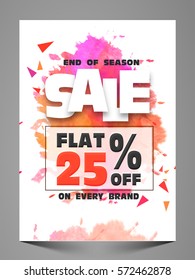 End of Season Sale Flyer, Banner, Template or Poster with Flat 25% Off on Every Brands.