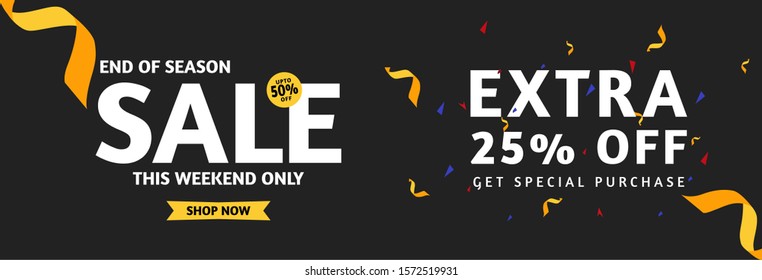 End of season sale and get extra discount banner. vector illustration on black color background