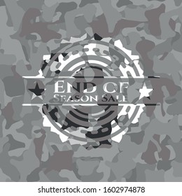 End of Season Sale grey camouflage emblem. Vector Illustration.