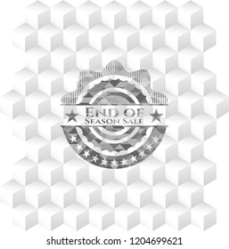 End of Season Sale grey emblem with geometric cube white background