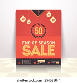 End of Season Sale Poster, Flyer, Advertising Template, Christmas Theme Flat Design