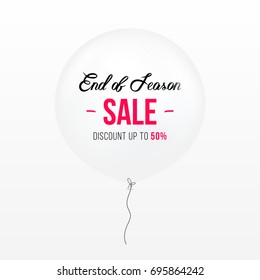 End of season sale sign. Sale and balloon isolated vector illustration. Discount offer price label, symbol for advertising campaign in retail, sale promo marketing, discount sticker