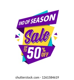 End Of Season Sale. Super Sale paper banner. Super Sale and special offer. 50% off