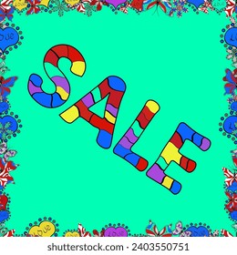 End of season special offer banner. Illustration in blue, green and red colors. Seamless pattern. Sale banner template design, Big sale special offer. Vector illustration.