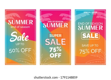 end of season summer flash sale discount banner design template on colorful background. for promotion social media post and web internet ads. Vector illustration