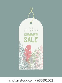 End of Season. Summer sale background with flowers, ranunculus, succulent, eucalyptus. Banner, flyer, invitation posters brochure voucher discount Advertising