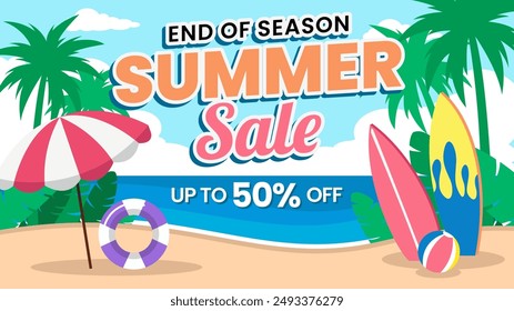 End of Season Summer Sale Banner with a Beach Background