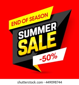 End of season summer sale banner, poster. Big sale, 50% off. Vector illustration.