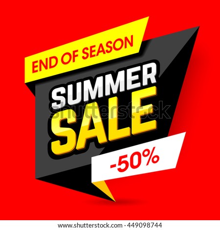 End of season summer sale banner, poster. Big sale, 50% off. Vector illustration.